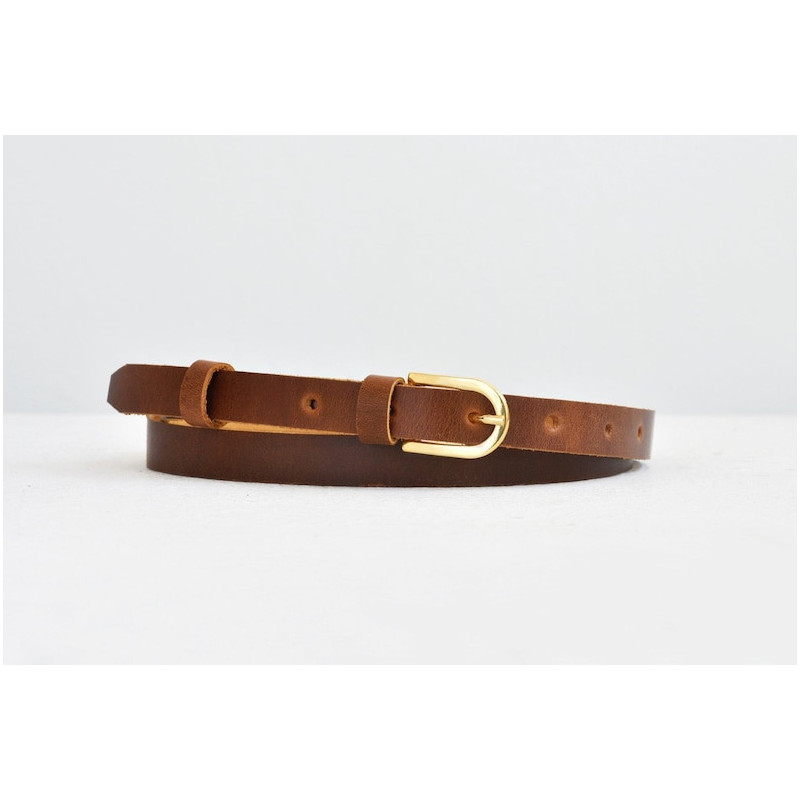 Leather belt women brown